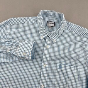 Heybo Outdoors Men XL Blue Gingham Check Button Down Shirt Stretch Cotton Casual